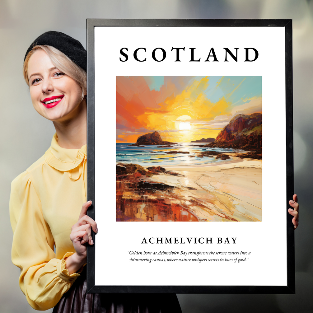 Person holding a poster of Achmelvich Bay