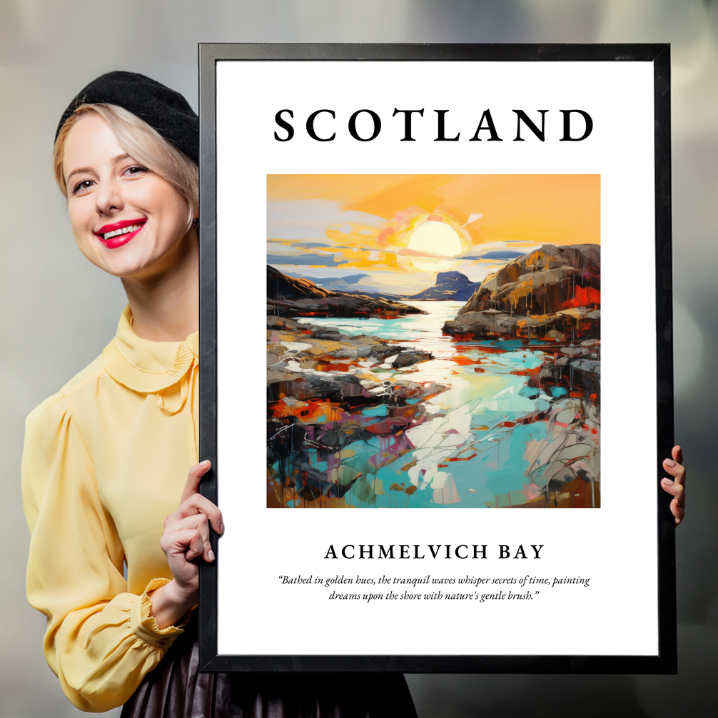 Person holding a poster of Achmelvich Bay