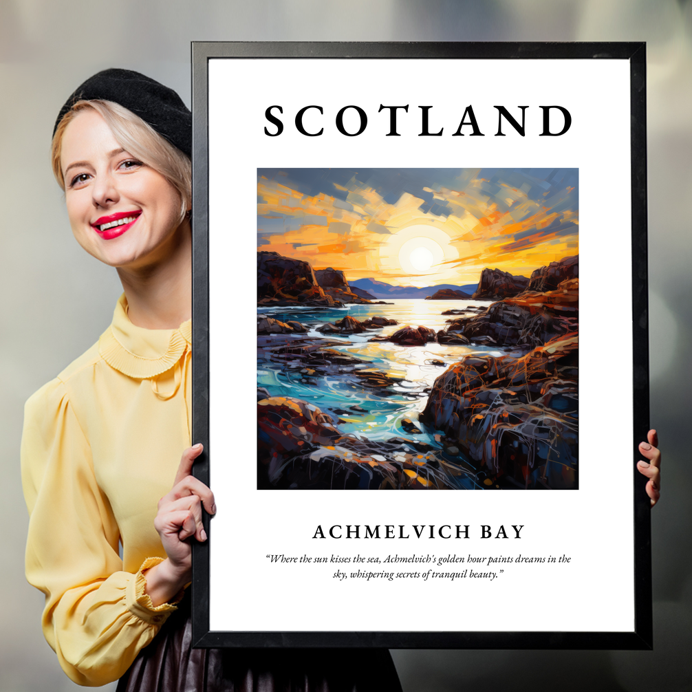 Person holding a poster of Achmelvich Bay