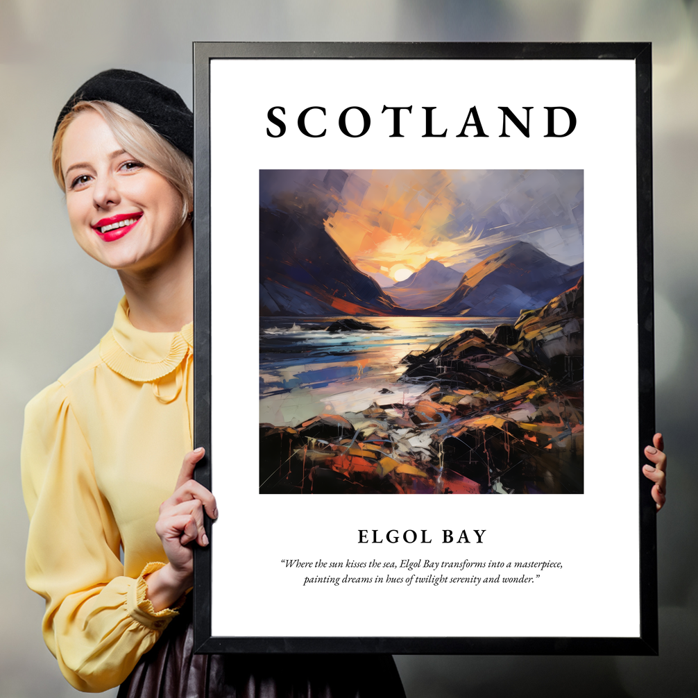 Person holding a poster of Elgol Bay