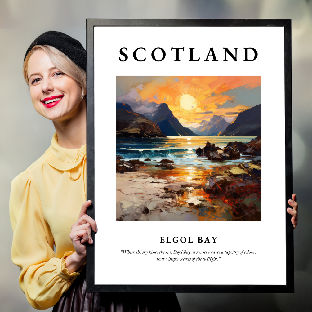 Person holding a poster of Elgol Bay