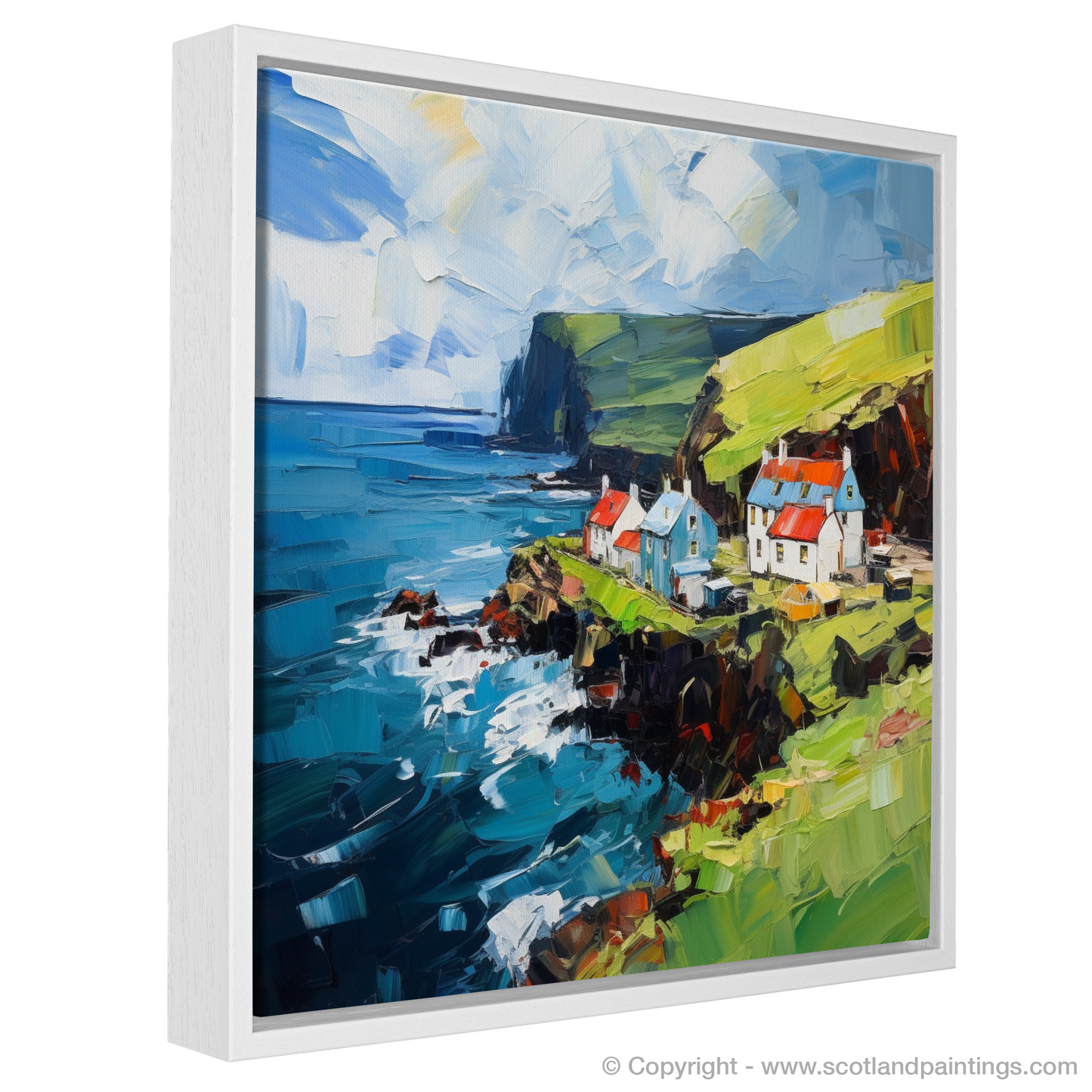 Painting and Art Print of Pennan Harbour, Aberdeenshire entitled "Pennan Harbour: A Symphony of Colour and Emotion".