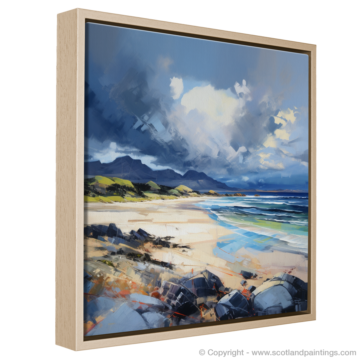 Painting and Art Print of Arisaig Beach with a stormy sky entitled "Stormy Skies over Arisaig Beach".