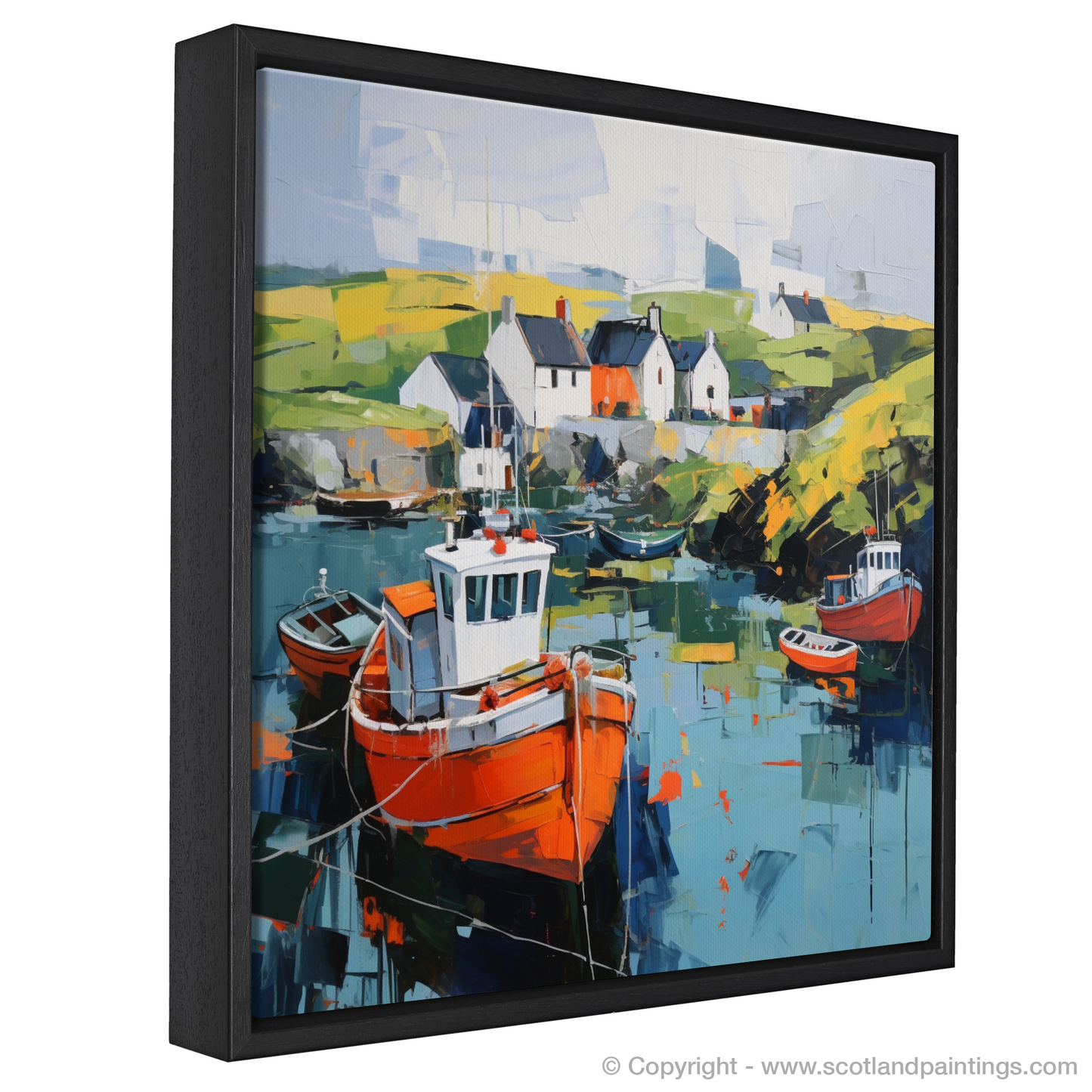 Painting and Art Print of Portnahaven Harbour, Isle of Islay entitled "Vibrant Reflections of Portnahaven Harbour".