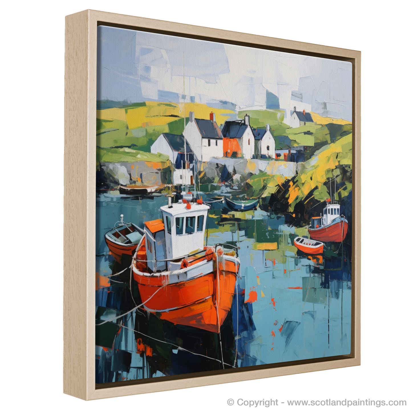 Painting and Art Print of Portnahaven Harbour, Isle of Islay entitled "Vibrant Reflections of Portnahaven Harbour".