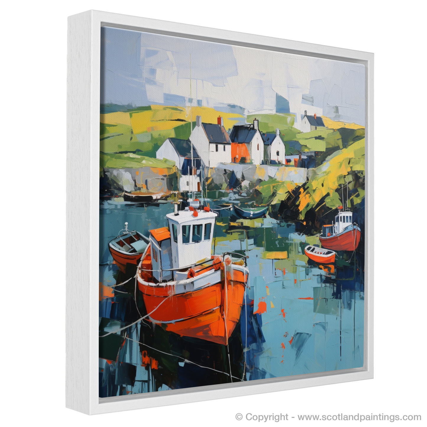 Painting and Art Print of Portnahaven Harbour, Isle of Islay entitled "Vibrant Reflections of Portnahaven Harbour".