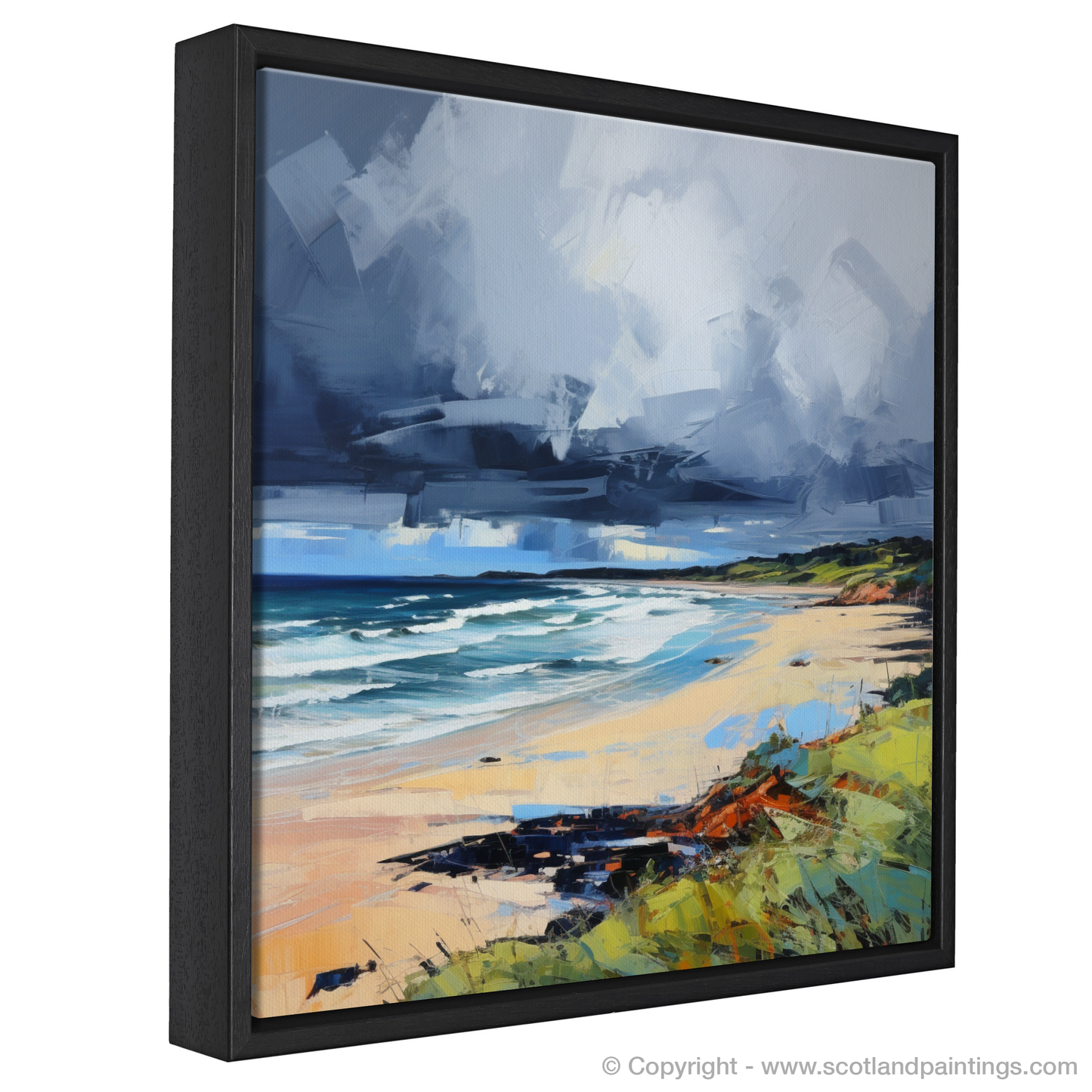 Painting and Art Print of Gullane Beach with a stormy sky. Stormy Splendour of Gullane Beach.