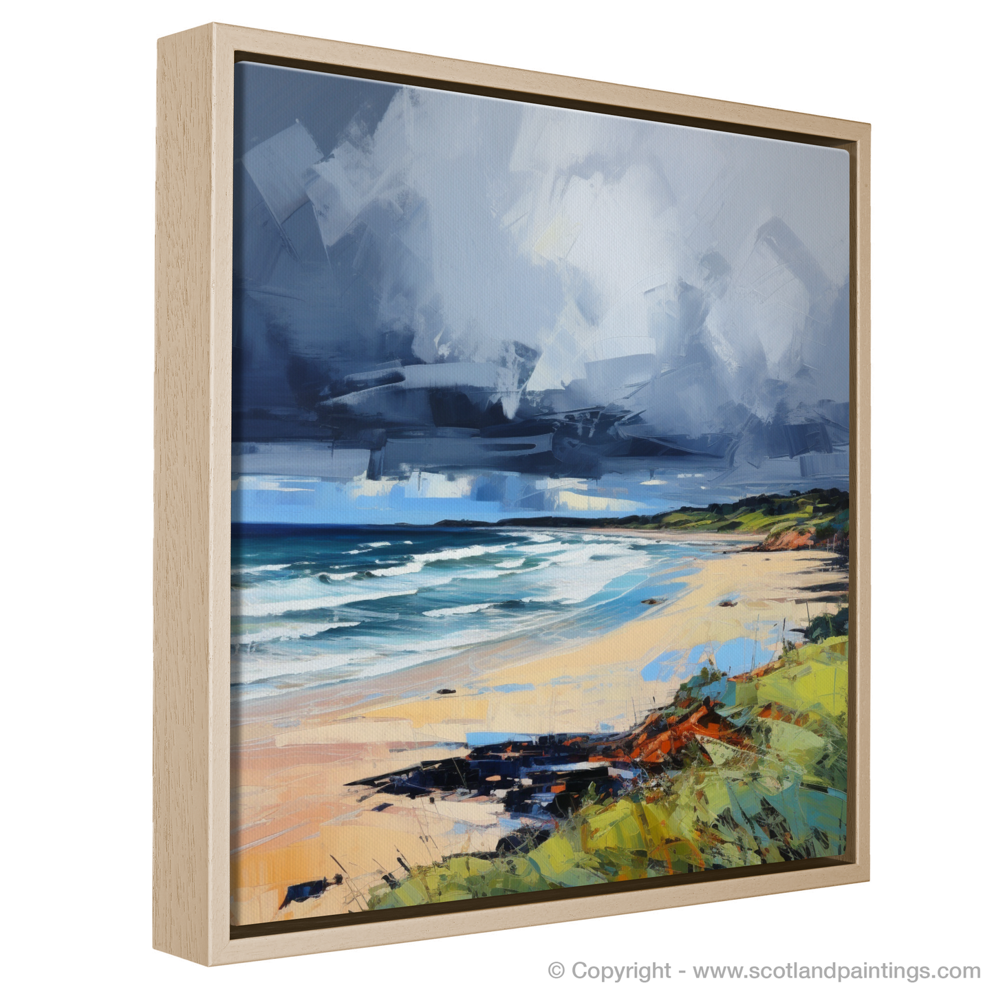 Painting and Art Print of Gullane Beach with a stormy sky. Stormy Splendour of Gullane Beach.