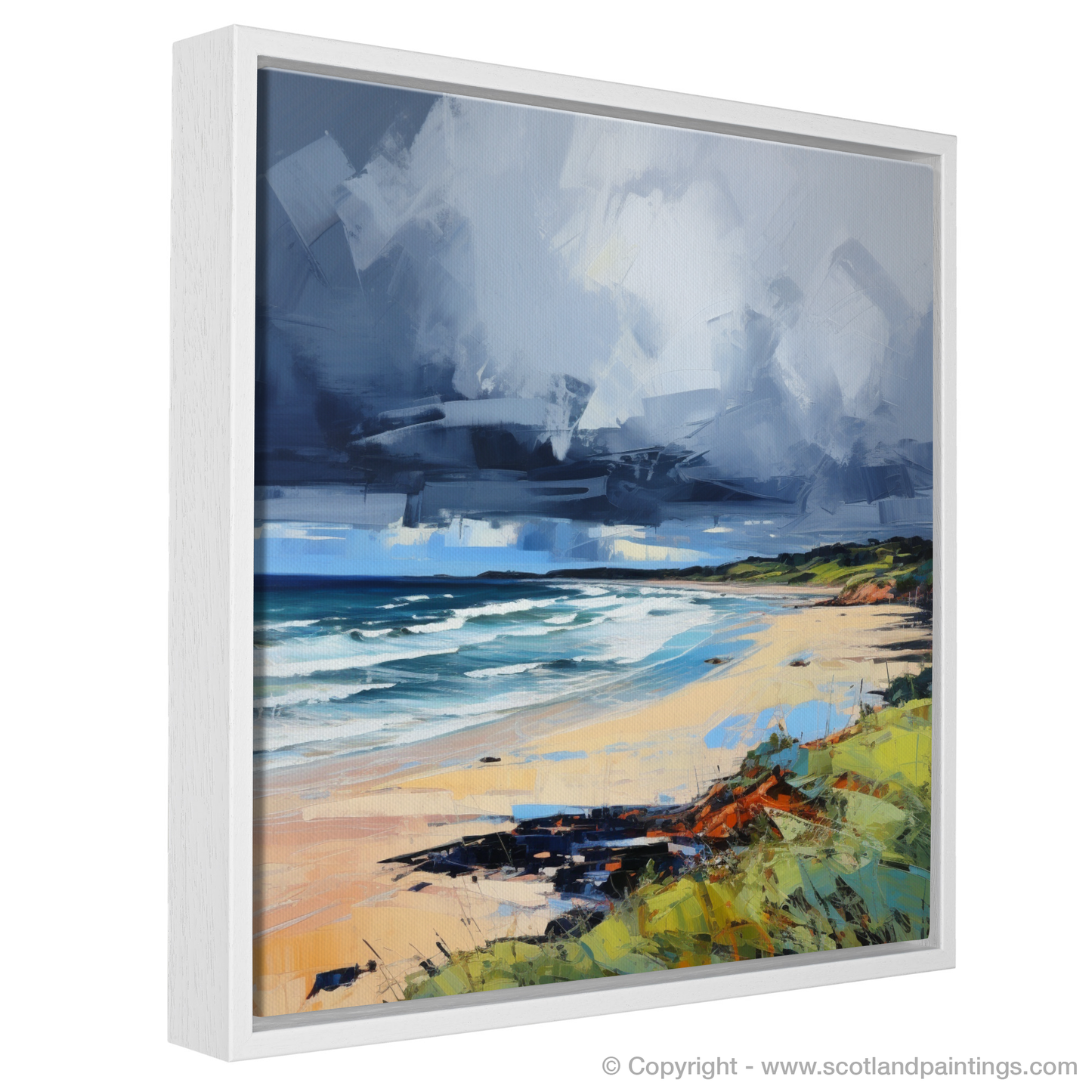 Painting and Art Print of Gullane Beach with a stormy sky. Stormy Splendour of Gullane Beach.