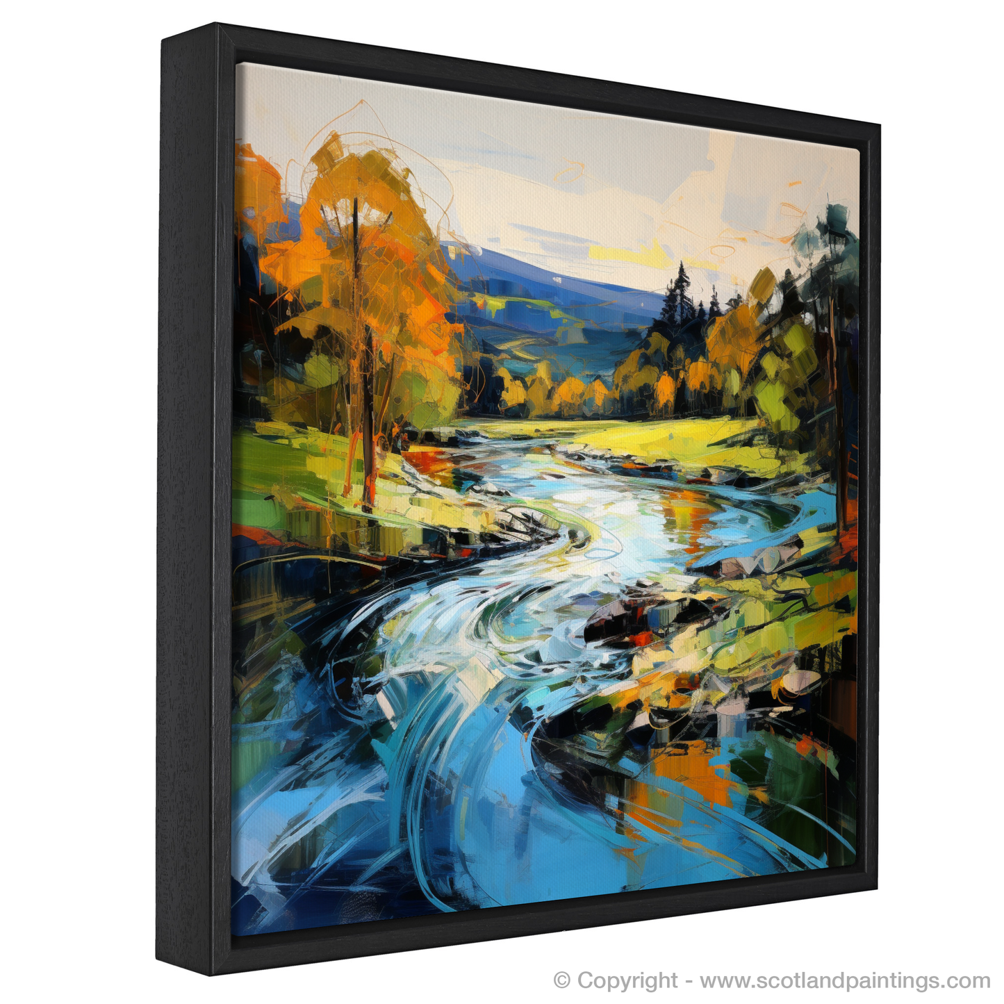 Painting and Art Print of River Lyon, Perthshire entitled "Autumnal Glow of River Lyon: An Expressionist Tribute".