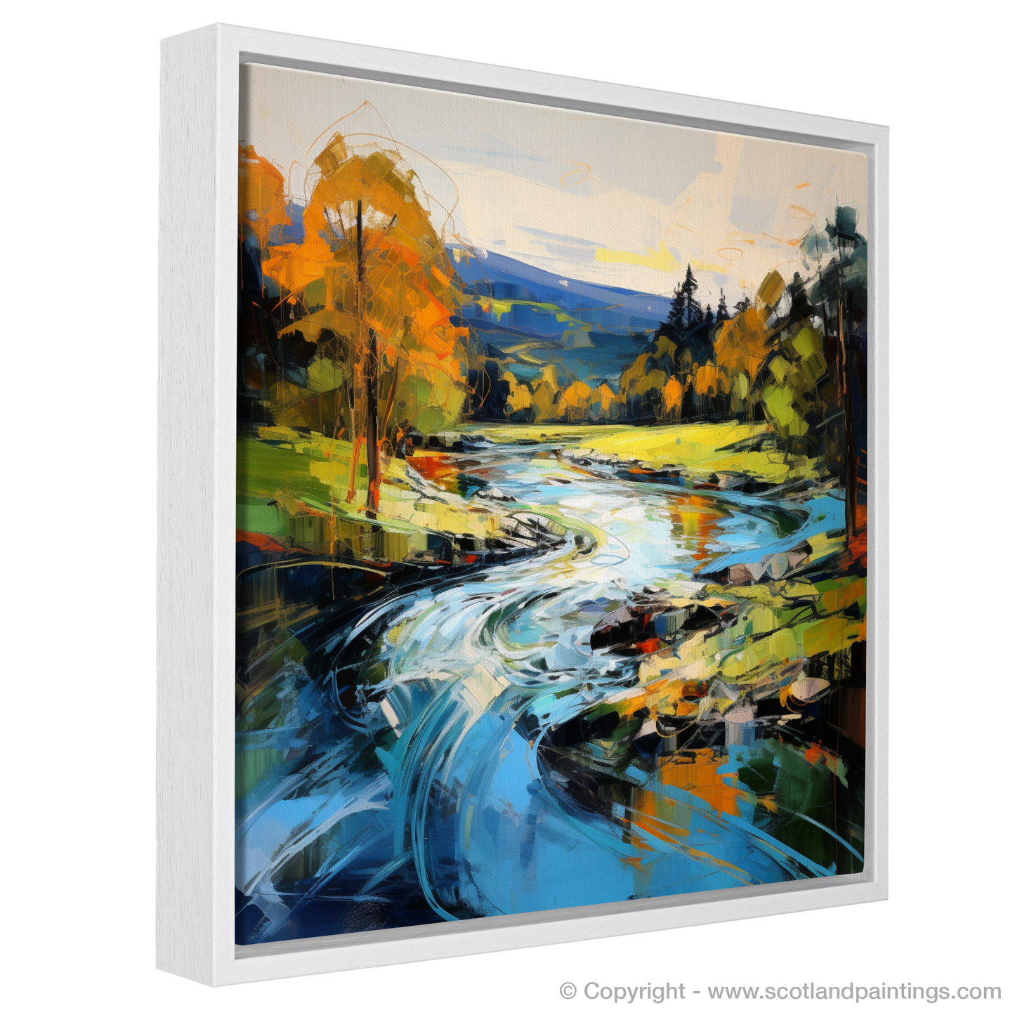 Painting and Art Print of River Lyon, Perthshire entitled "Autumnal Glow of River Lyon: An Expressionist Tribute".