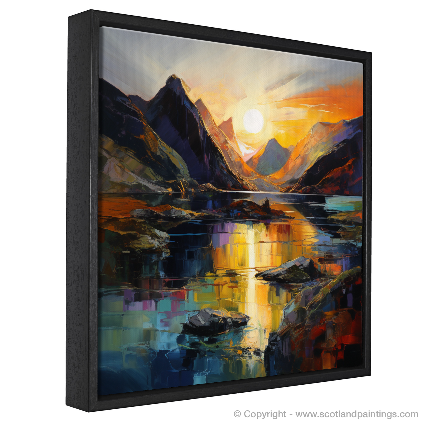 Painting and Art Print of Loch Coruisk at sunset entitled "Sunset Sonata over Loch Coruisk".