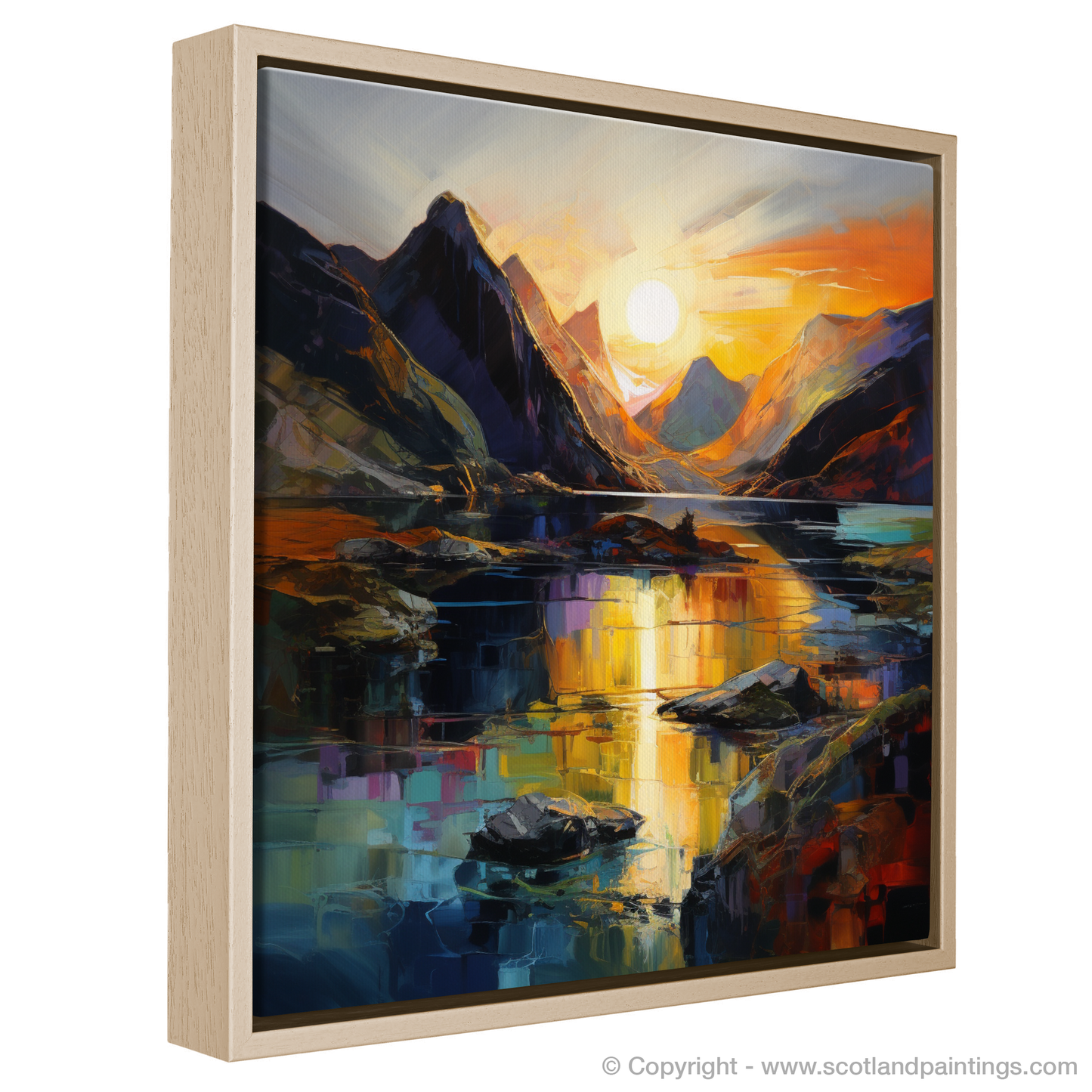 Painting and Art Print of Loch Coruisk at sunset entitled "Sunset Sonata over Loch Coruisk".