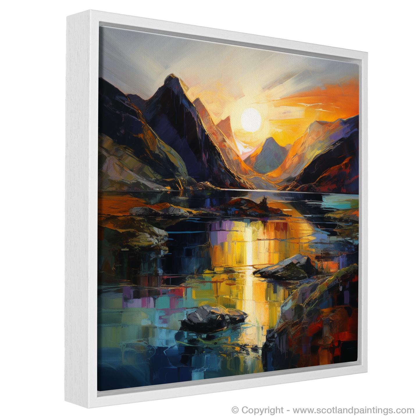 Painting and Art Print of Loch Coruisk at sunset entitled "Sunset Sonata over Loch Coruisk".