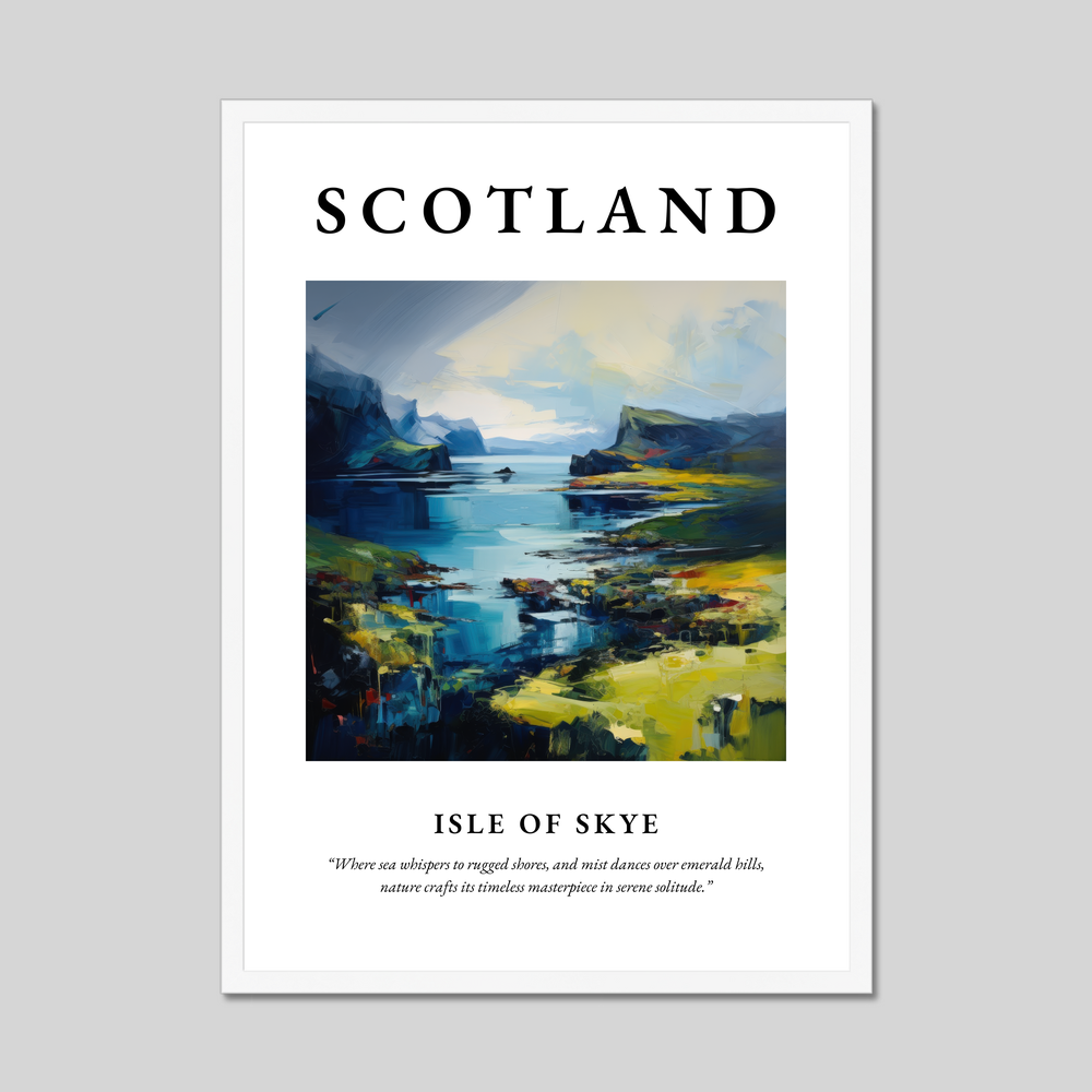 Poster in a white frame with the word Scotland