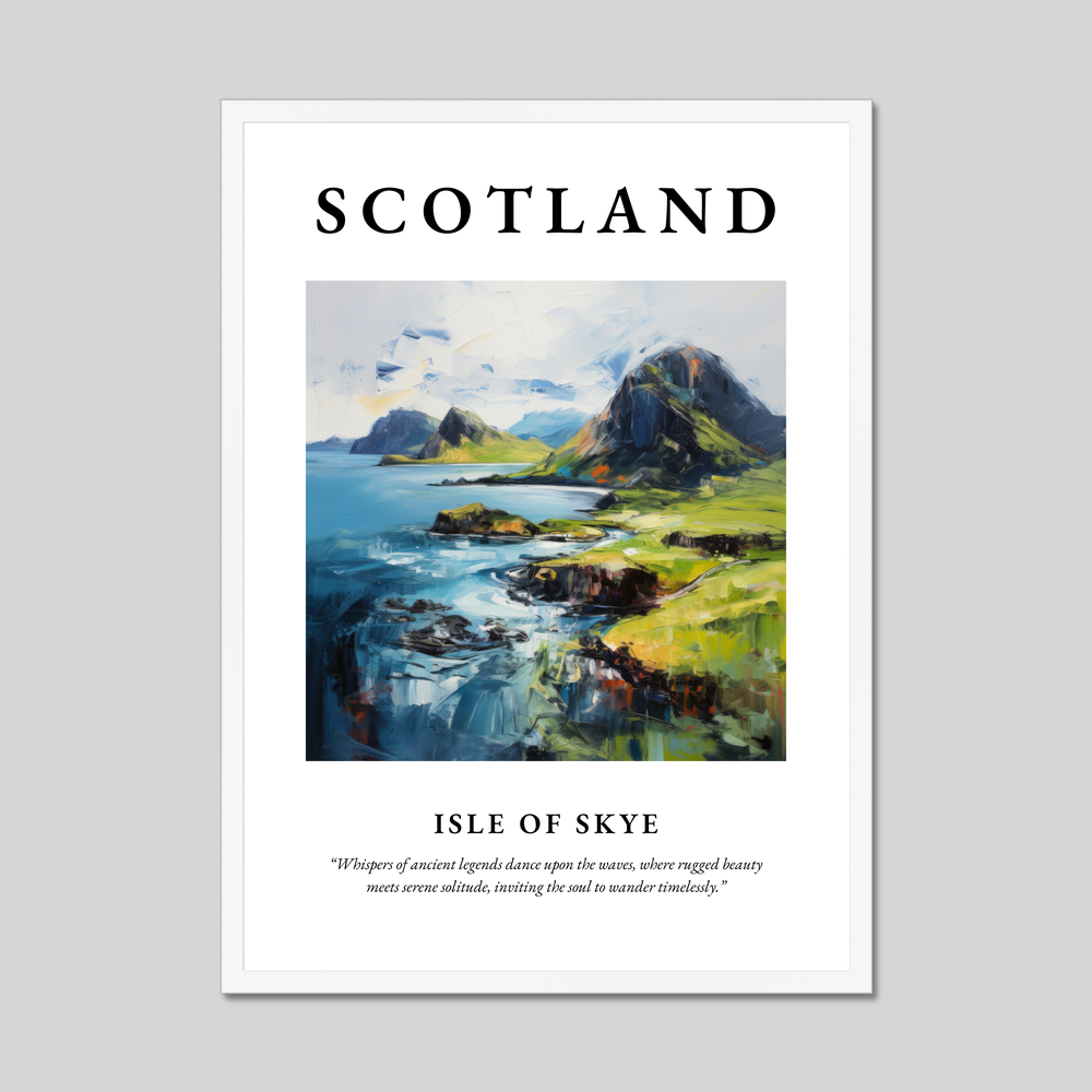 Poster in a white frame with the word Scotland