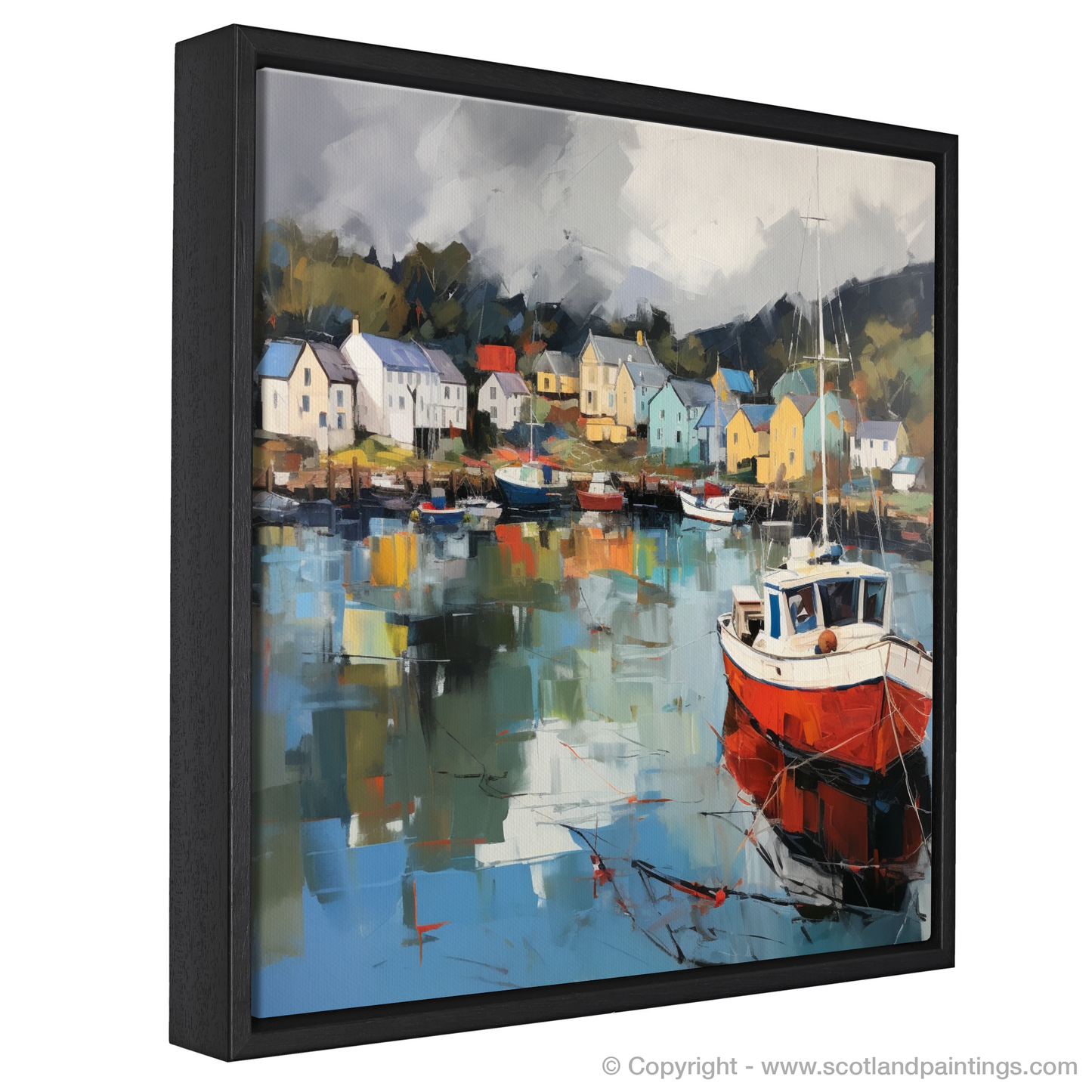 Painting and Art Print of Tarbert Marina with a stormy sky entitled "Storm's Embrace at Tarbert Marina".