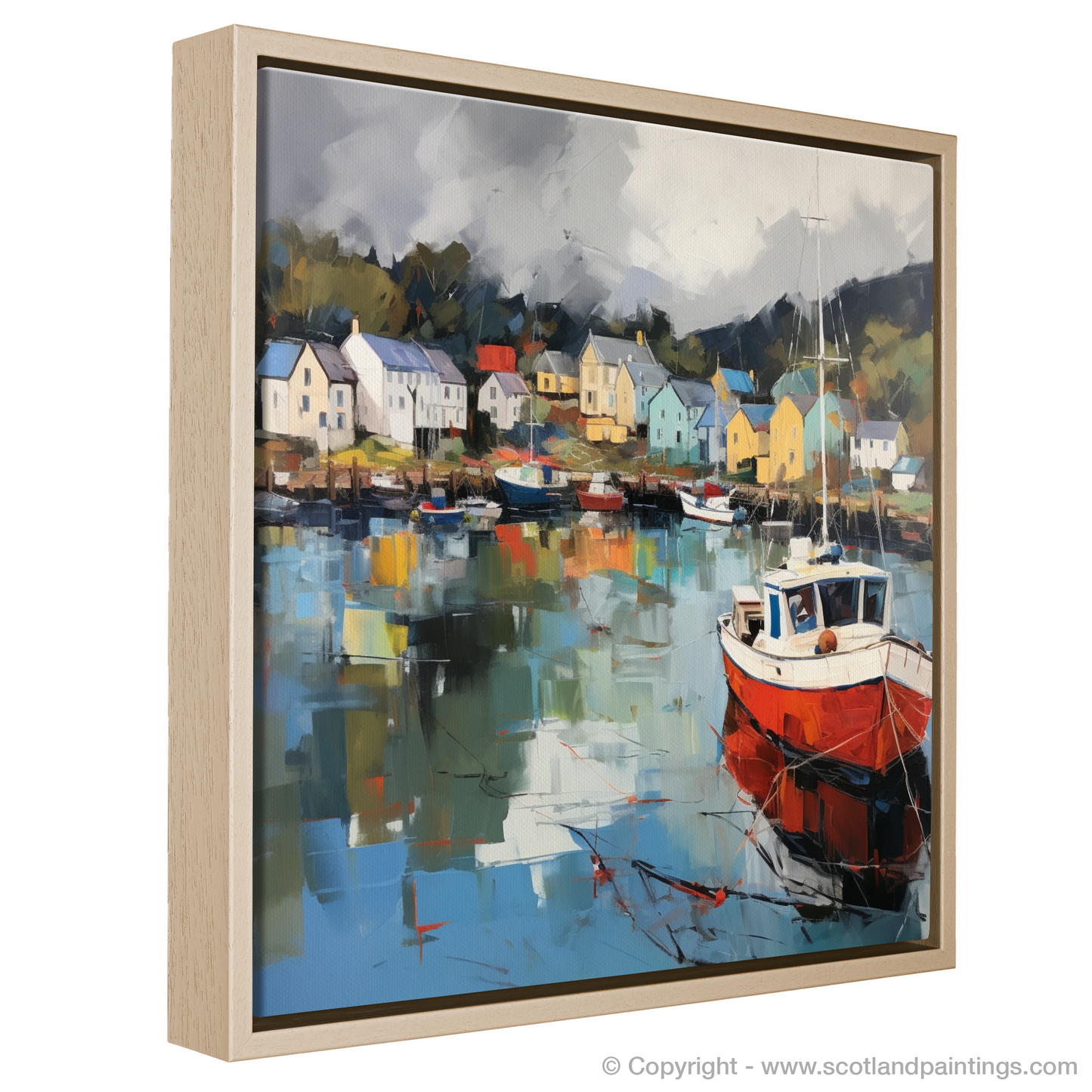 Painting and Art Print of Tarbert Marina with a stormy sky entitled "Storm's Embrace at Tarbert Marina".