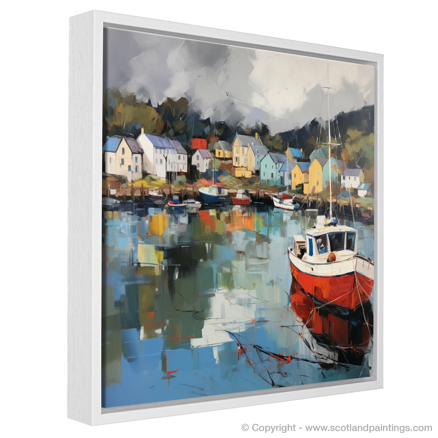 Painting and Art Print of Tarbert Marina with a stormy sky entitled "Storm's Embrace at Tarbert Marina".