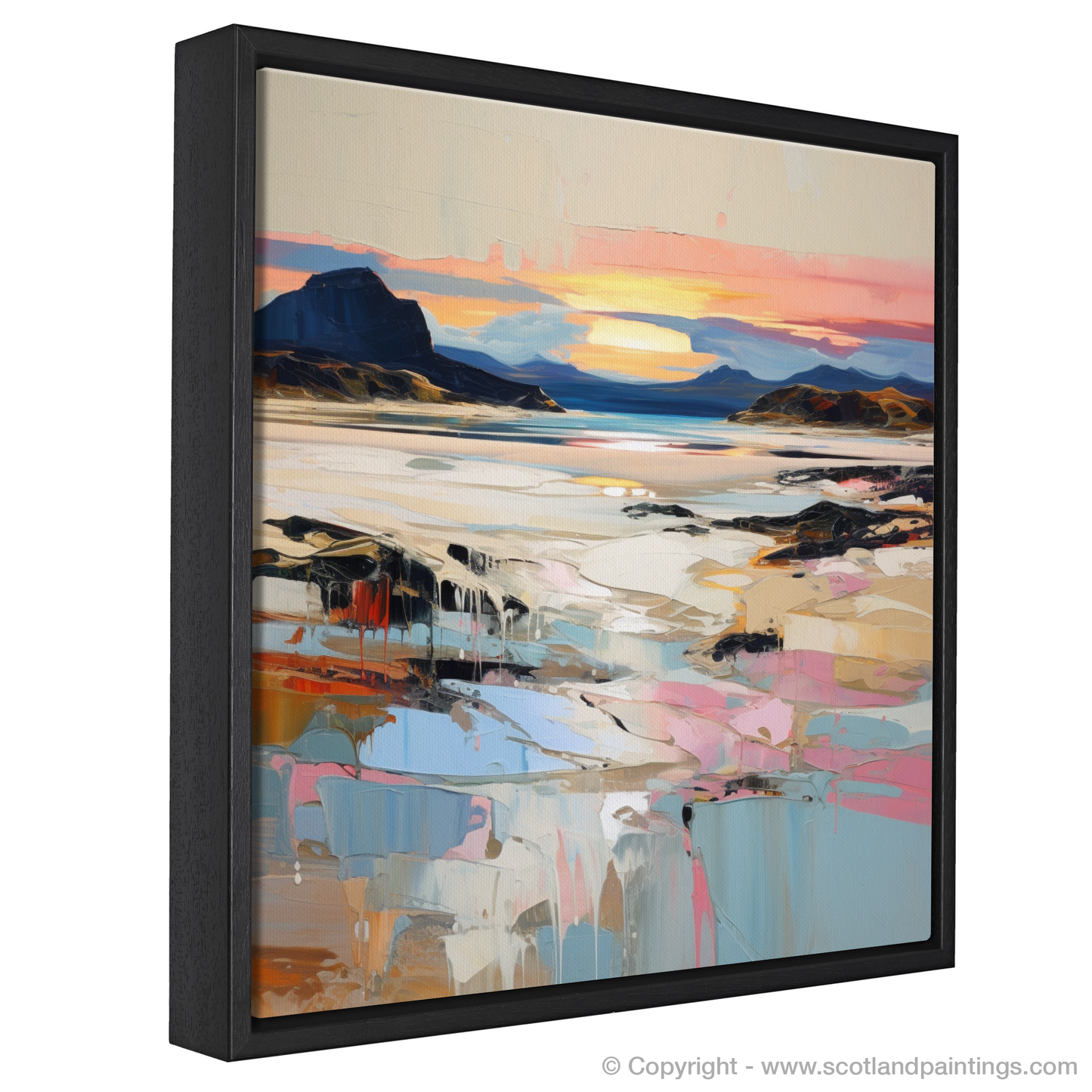 Painting and Art Print of Mellon Udrigle Beach at dusk entitled "Dusk at Mellon Udrigle: An Expressionist Ode to Scottish Coves".