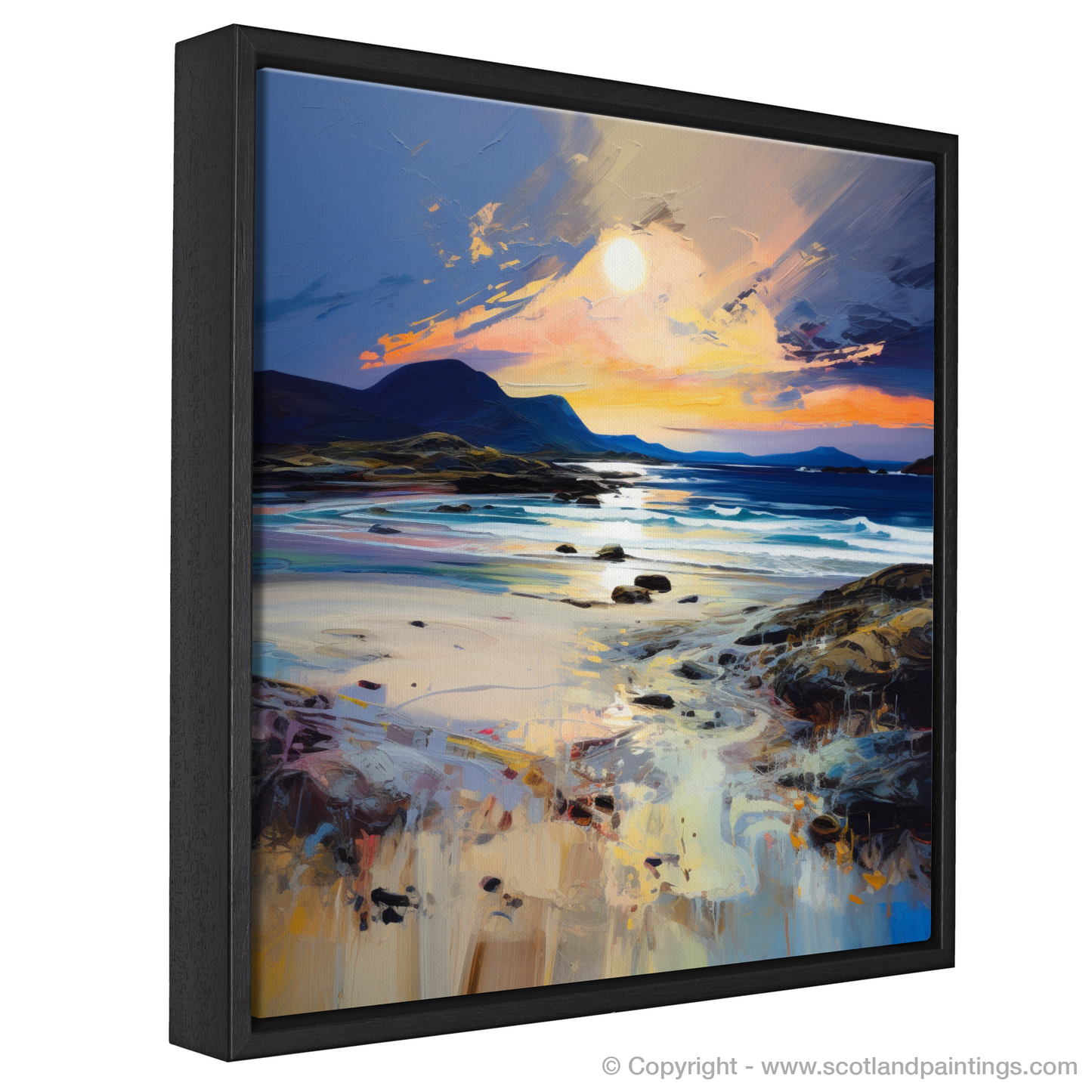 Painting and Art Print of Mellon Udrigle Beach at dusk entitled "Mellon Udrigle Dusk: An Expressionist Homage to Scottish Coves".