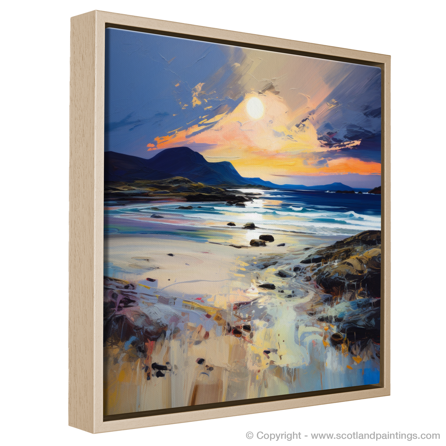 Painting and Art Print of Mellon Udrigle Beach at dusk entitled "Mellon Udrigle Dusk: An Expressionist Homage to Scottish Coves".