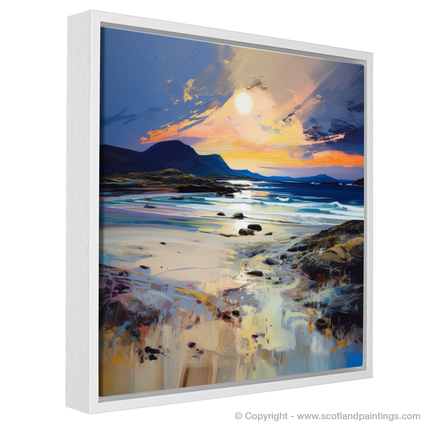 Painting and Art Print of Mellon Udrigle Beach at dusk entitled "Mellon Udrigle Dusk: An Expressionist Homage to Scottish Coves".