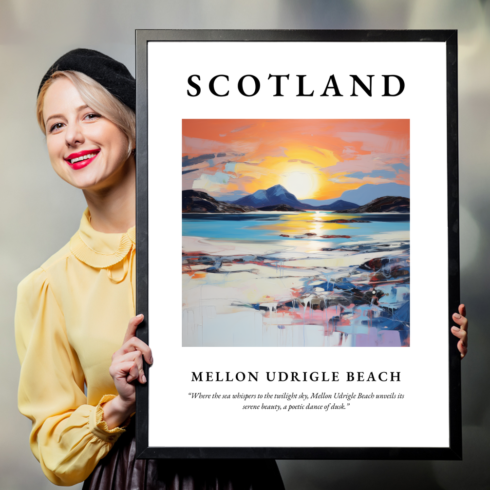 Person holding a poster of Mellon Udrigle Beach