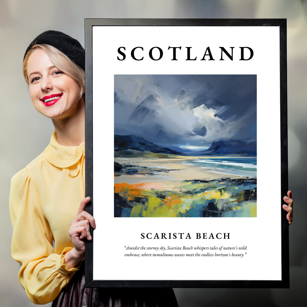 Person holding a poster of Scarista Beach