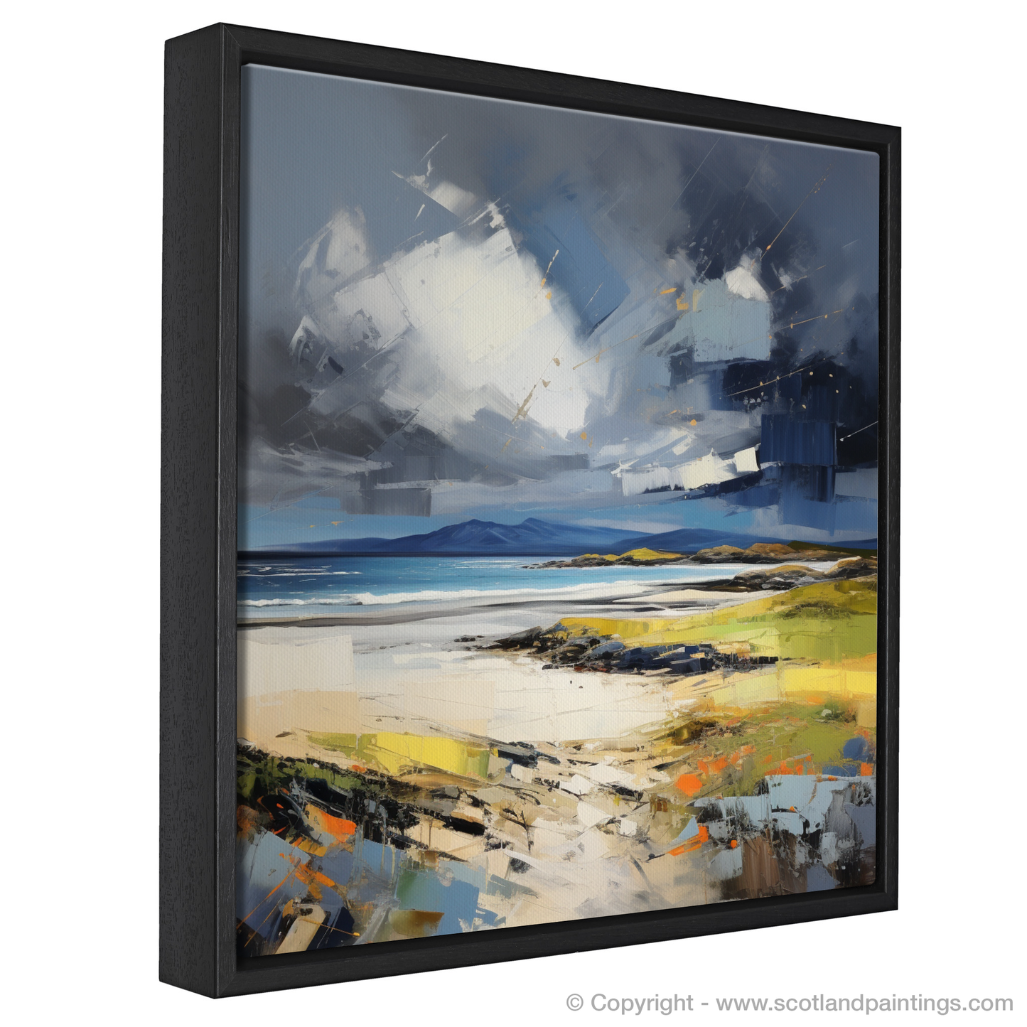 Painting and Art Print of Scarista Beach with a stormy sky. Storm's Embrace: An Expressionist Ode to Scarista Beach.