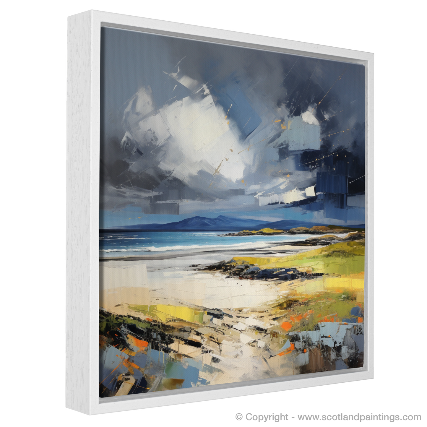 Painting and Art Print of Scarista Beach with a stormy sky. Storm's Embrace: An Expressionist Ode to Scarista Beach.