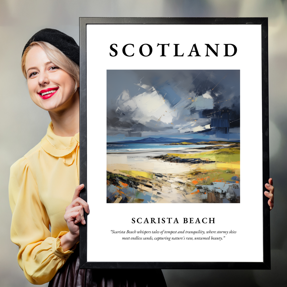 Person holding a poster of Scarista Beach