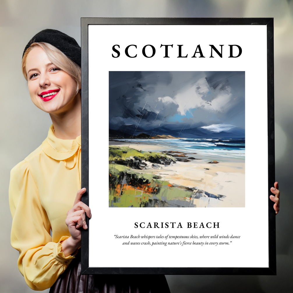 Person holding a poster of Scarista Beach