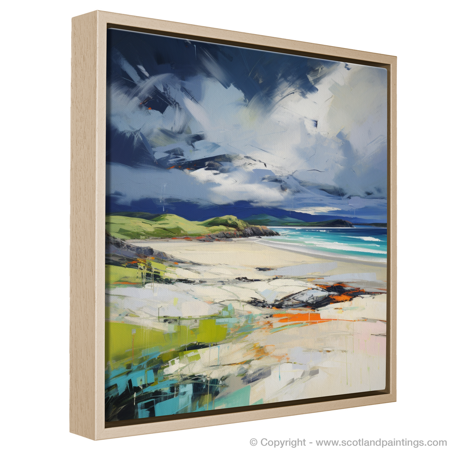 Painting and Art Print of Scarista Beach with a stormy sky entitled "Storm's Embrace at Scarista Beach".