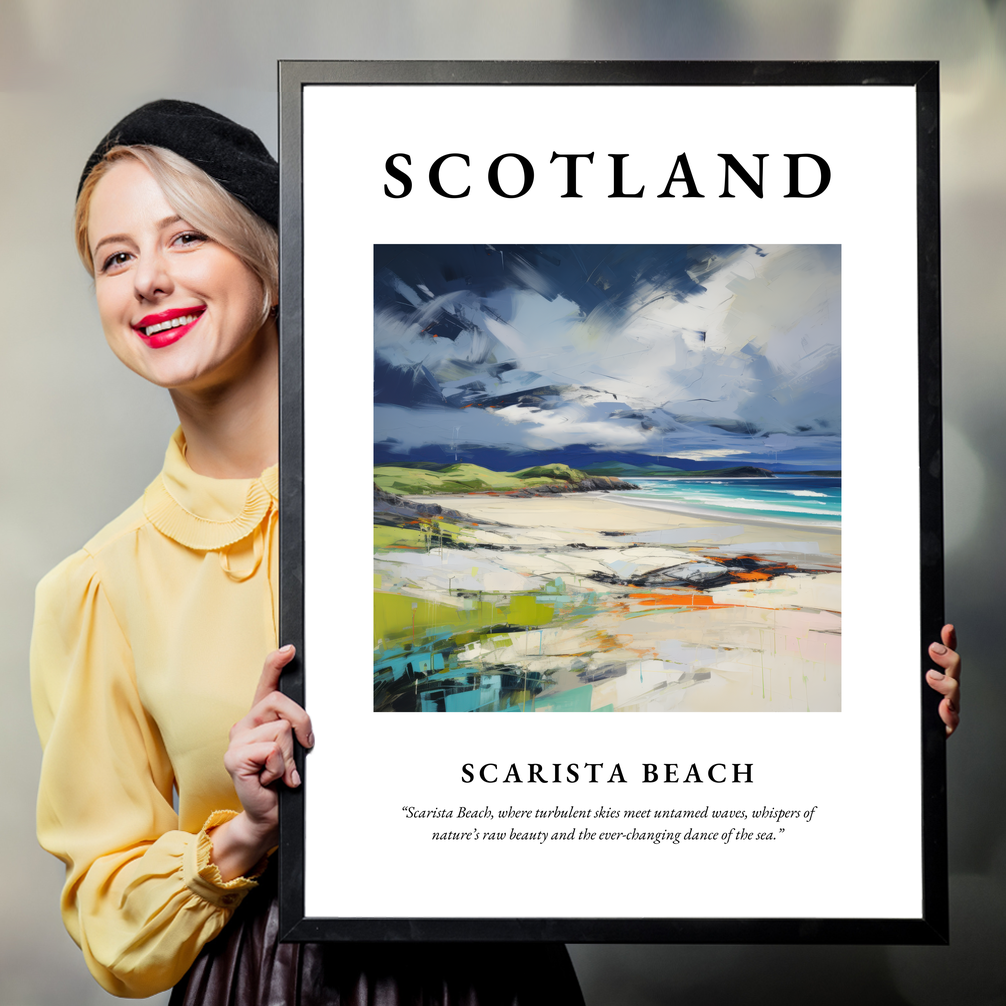 Person holding a poster of Scarista Beach