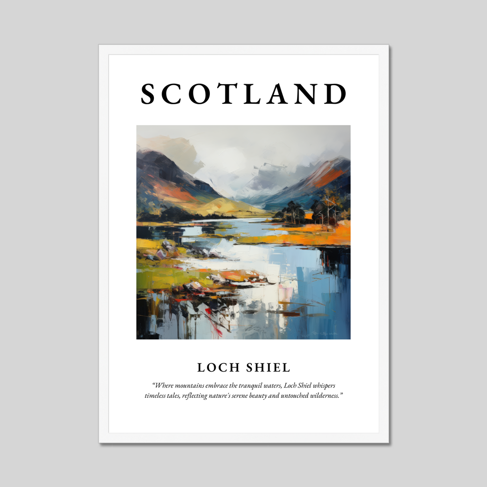 Poster in a white frame with the word Scotland