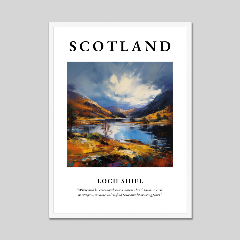 Poster in a white frame with the word Scotland