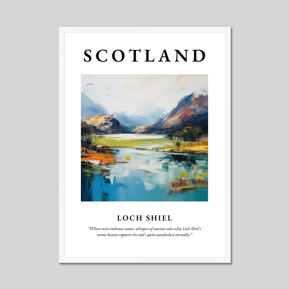 Poster in a white frame with the word Scotland