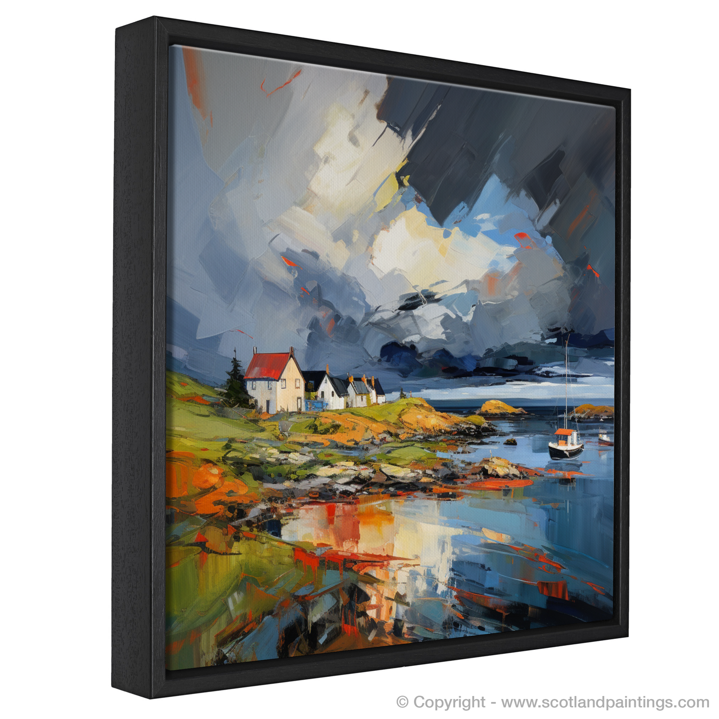 Painting and Art Print of Gairloch Harbour with a stormy sky entitled "Stormy Skies over Gairloch Harbour".