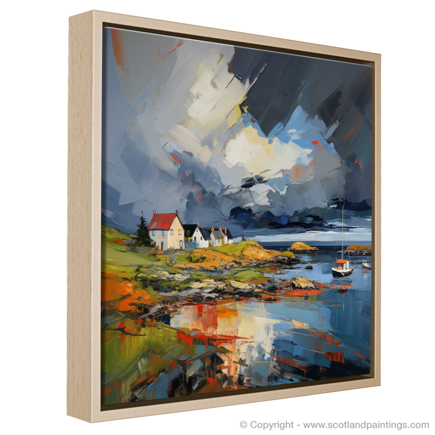 Painting and Art Print of Gairloch Harbour with a stormy sky entitled "Stormy Skies over Gairloch Harbour".