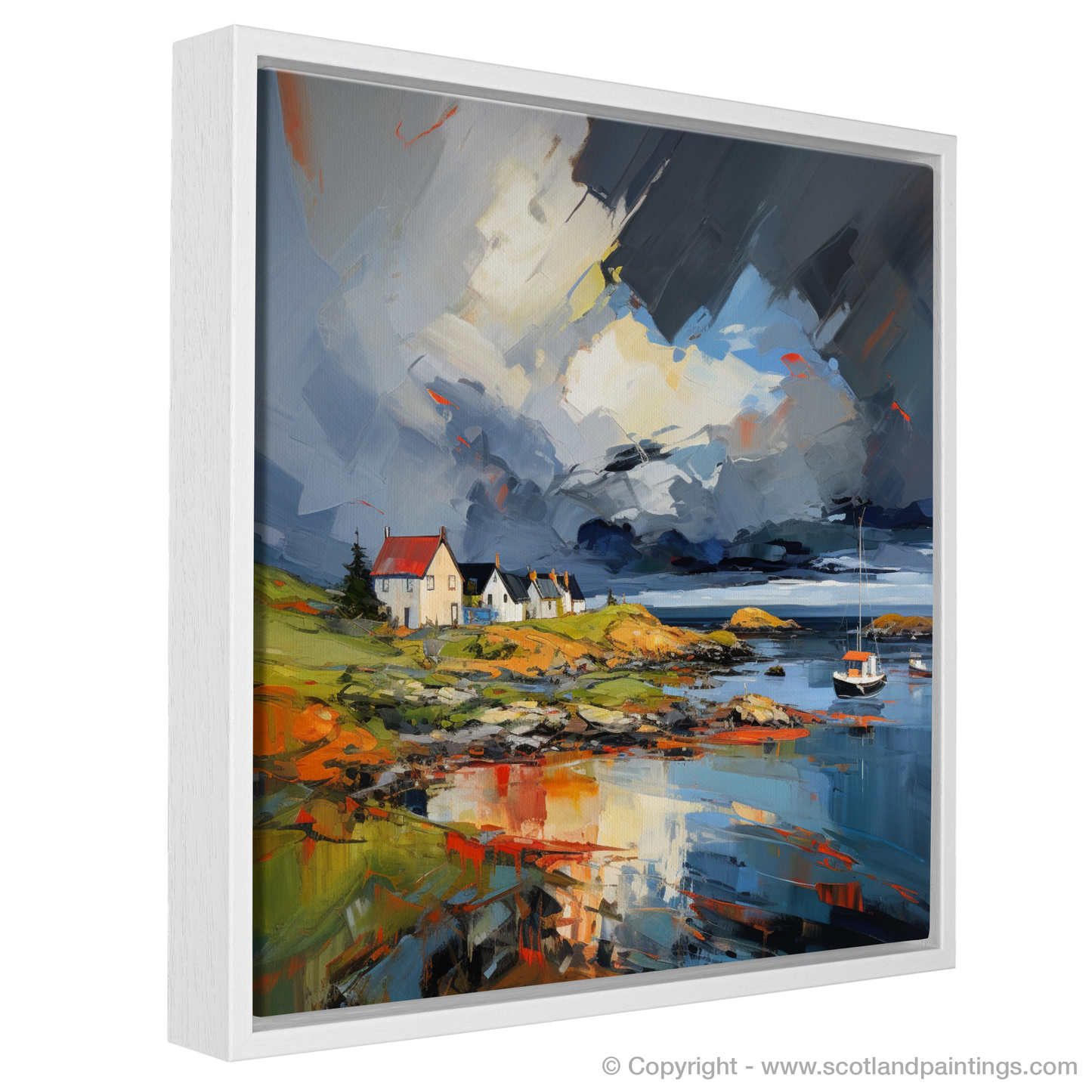 Painting and Art Print of Gairloch Harbour with a stormy sky entitled "Stormy Skies over Gairloch Harbour".