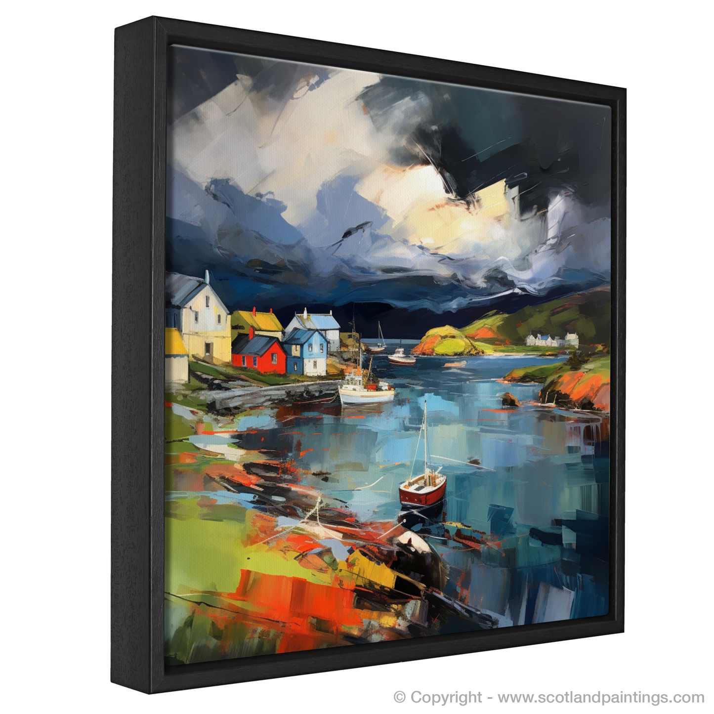 Painting and Art Print of Gairloch Harbour with a stormy sky entitled "Stormy Skies over Gairloch Harbour".