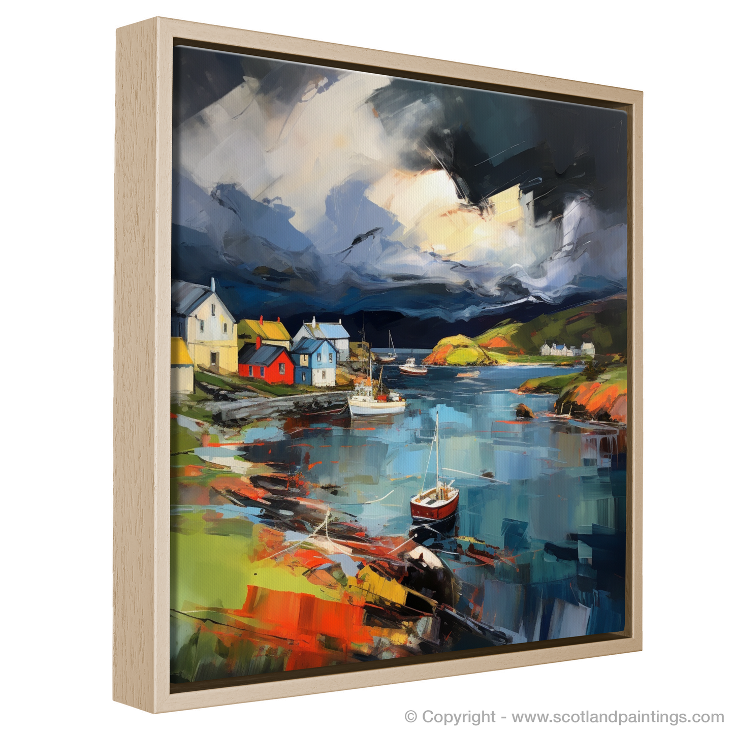 Painting and Art Print of Gairloch Harbour with a stormy sky entitled "Stormy Skies over Gairloch Harbour".