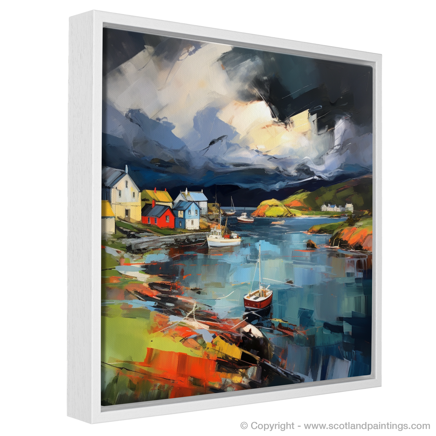 Painting and Art Print of Gairloch Harbour with a stormy sky entitled "Stormy Skies over Gairloch Harbour".