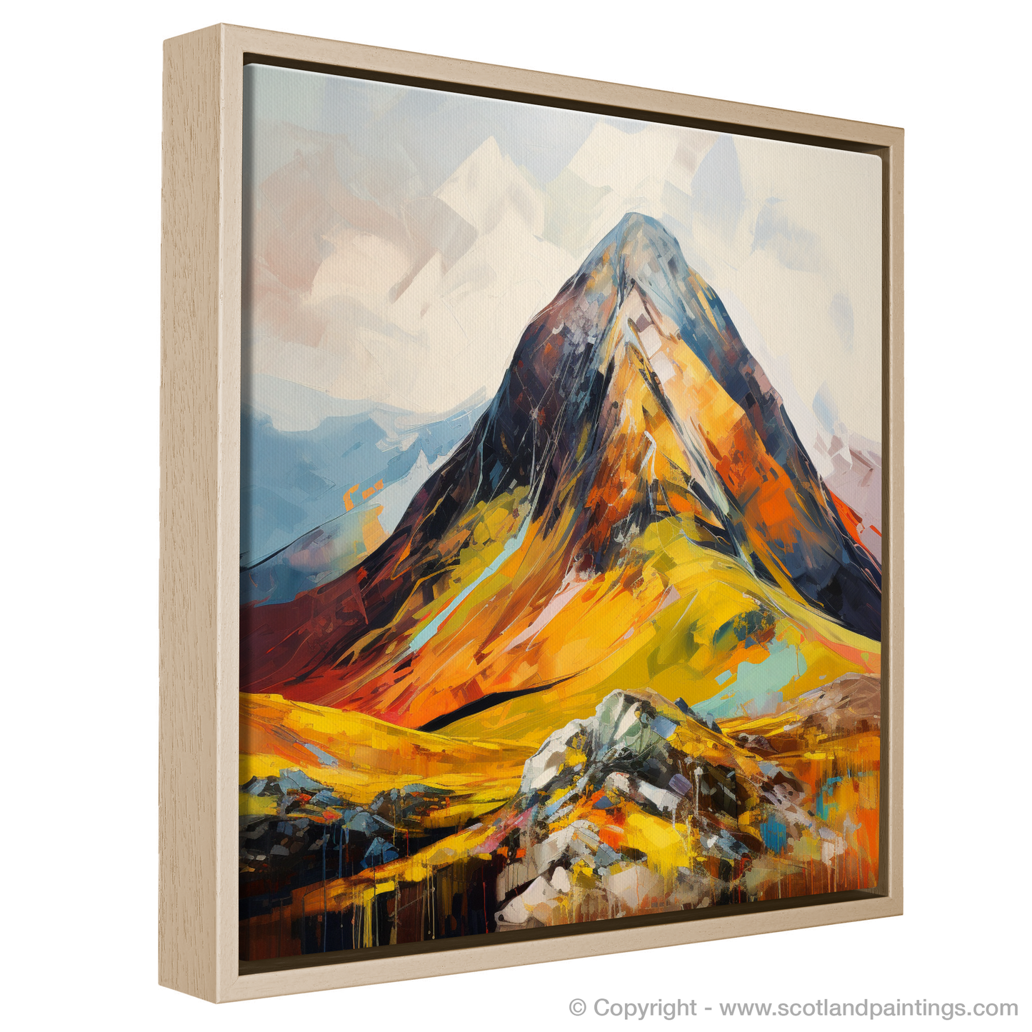 Painting and Art Print of Stob Coire Raineach (Buachaille Etive Beag) entitled "Fiery Embrace of Stob Coire Raineach".