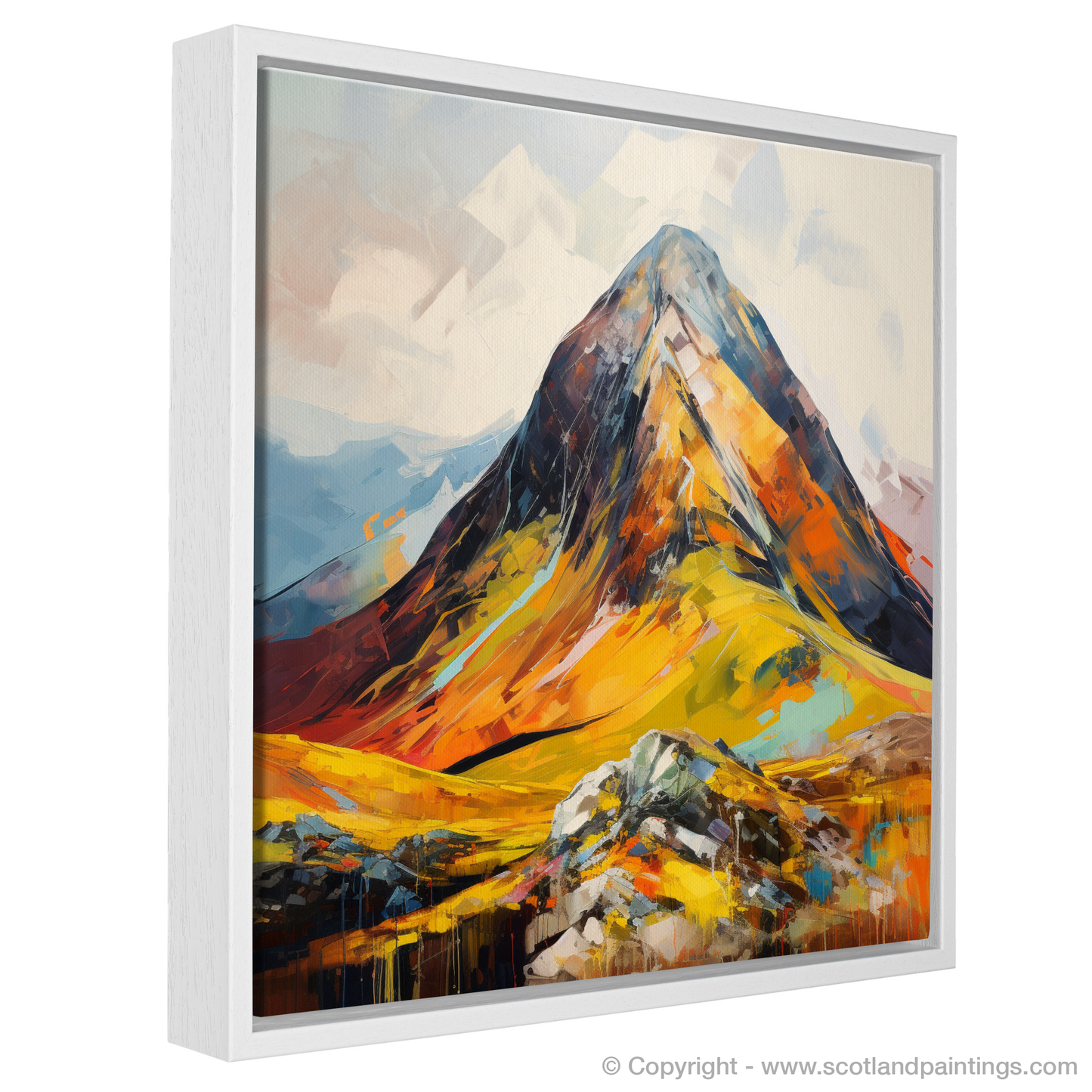 Painting and Art Print of Stob Coire Raineach (Buachaille Etive Beag) entitled "Fiery Embrace of Stob Coire Raineach".