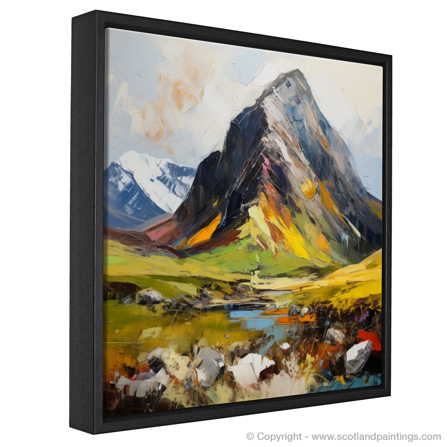 Painting and Art Print of Stob Coire Raineach (Buachaille Etive Beag) entitled "Highland Majesty: The Vibrant Essence of Stob Coire Raineach".