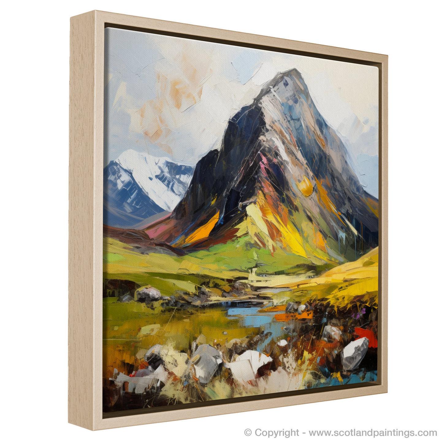 Painting and Art Print of Stob Coire Raineach (Buachaille Etive Beag) entitled "Highland Majesty: The Vibrant Essence of Stob Coire Raineach".