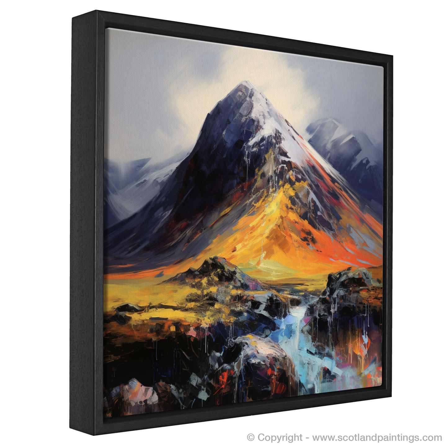 Painting and Art Print of Stob Coire Raineach (Buachaille Etive Beag) entitled "Majestic Rapture: The Untamed Beauty of Stob Coire Raineach".