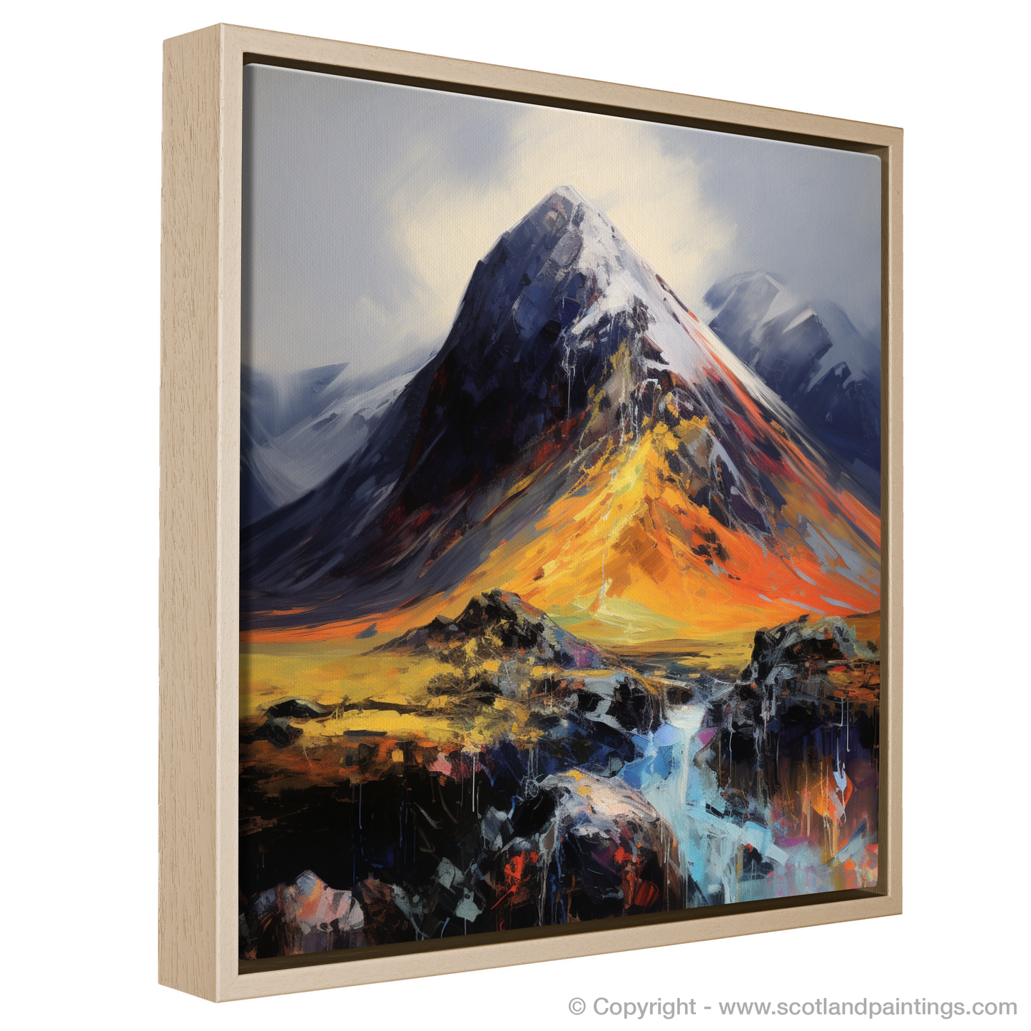 Painting and Art Print of Stob Coire Raineach (Buachaille Etive Beag) entitled "Majestic Rapture: The Untamed Beauty of Stob Coire Raineach".